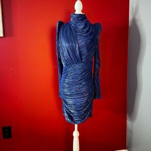 Sabina Musayev Shimmering Blue One Shoulder Dress